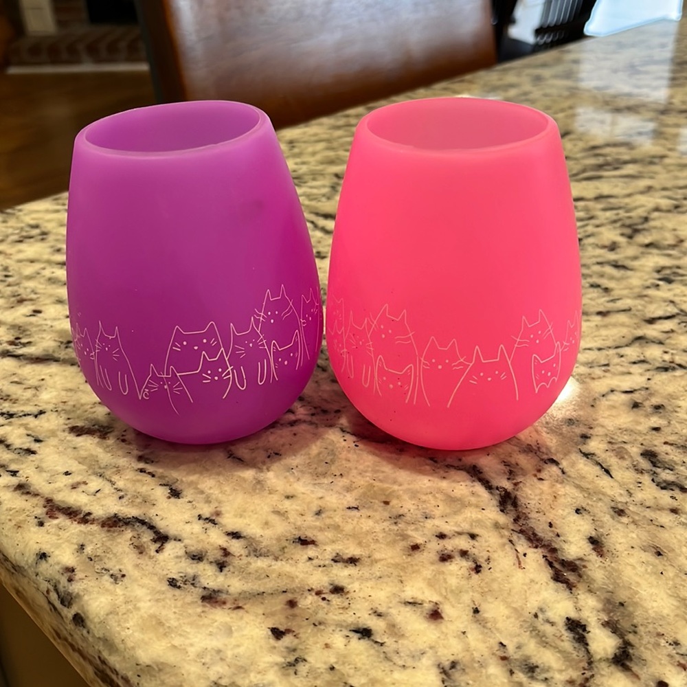 Bundle of 2 cat lady silicone wine glasses